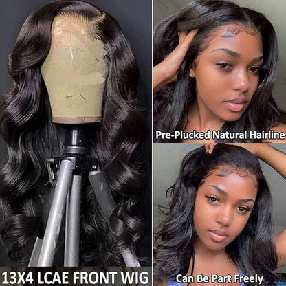 13X4 Body Wave Lace Front Wigs Human Hair Wigs for Black Women 24 Inch Pre Plucked Bleached Knots with Baby Hair 150% Density 10A Unprocessed Virgin Human Hair Wigs Natural Color Body Wave Wigs