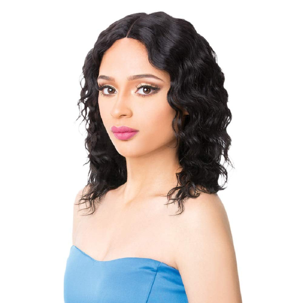 100% Brazilian Human Hair Layered Wavy & Straight Two in One Medium Length Center Part Style Band inside Cap Tightly Secure - HH WET N WAVY TRULY (1)
