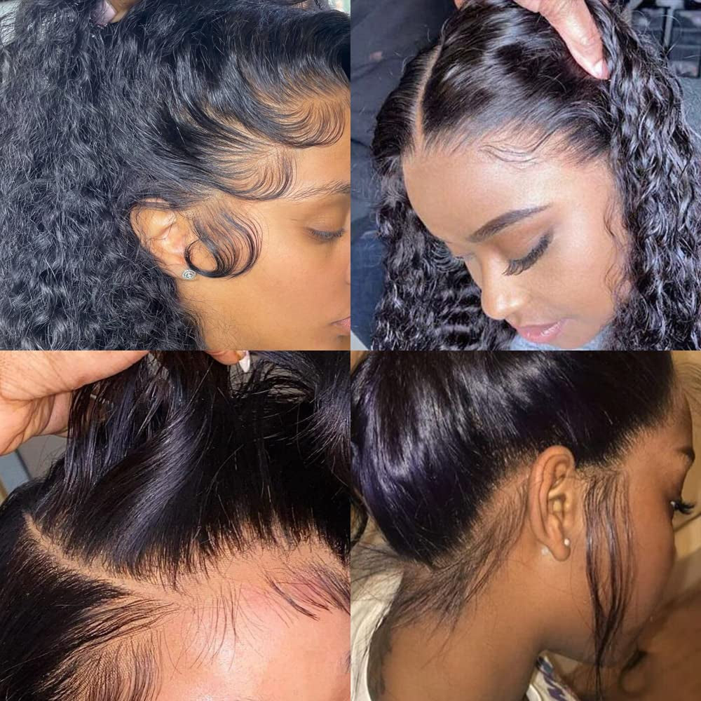 13X6 Deep Wave Lace Front Wigs Human Hair Pre Plucked Frontal Curly Wig Wet N Wavy Natural Hairline with Baby Hair 200% Density HD Lace Front Wigs Human Hair 24 Inch