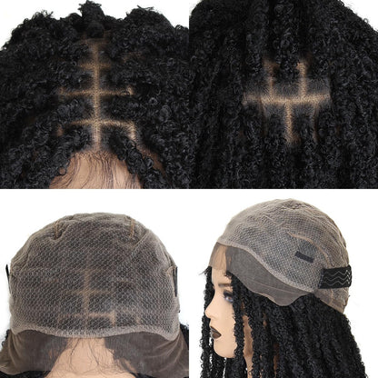 18 Inch Criss Cross Thick Butterfly Locs Wig Full Double Lace Knotless Popcorn Twist Locs Braided Wig for Women 3D Pop Butterfly Loc Twist Braids