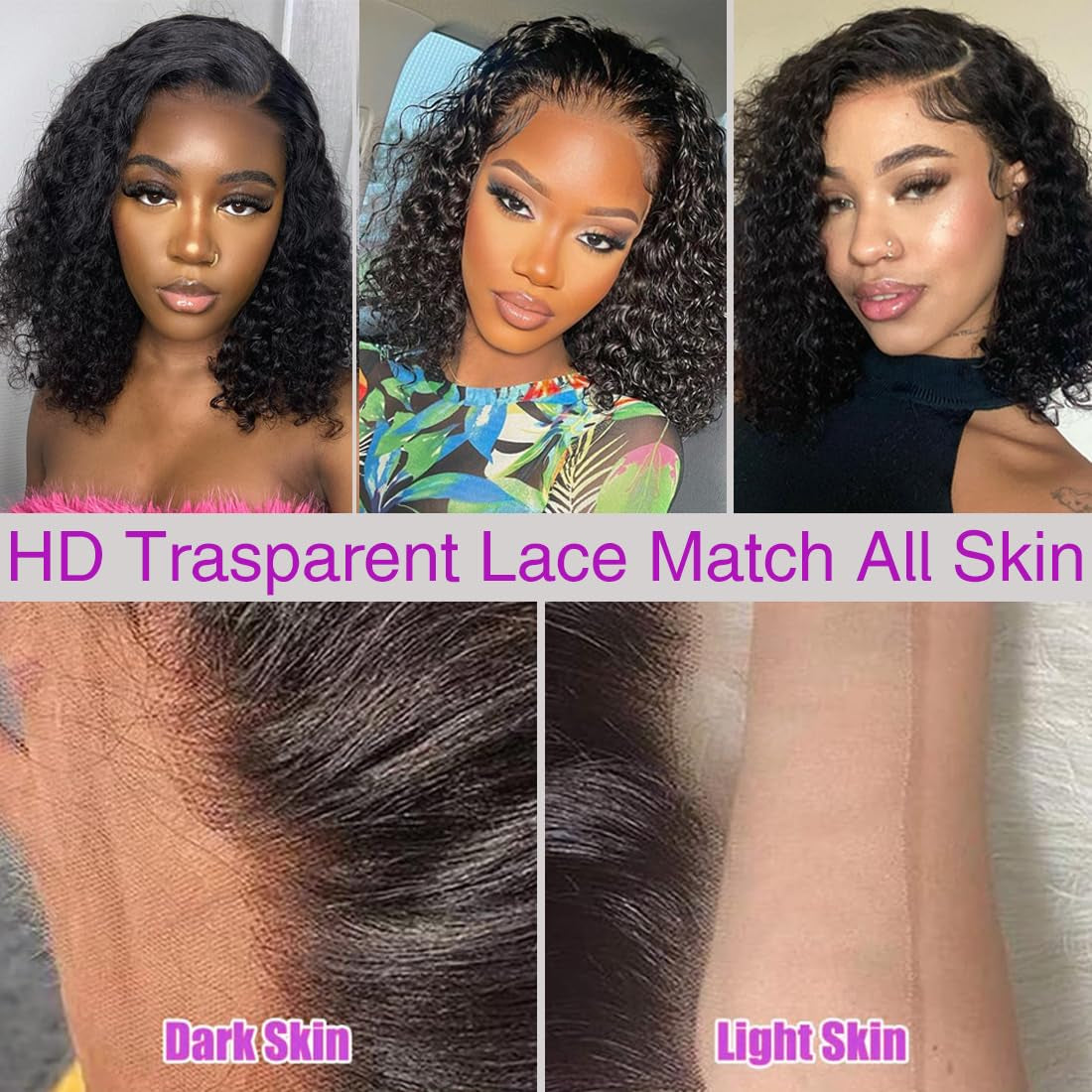 16 Inch Short Deep Curly Lace Front Wigs Human Hair 13X4 HD Transparent 180% Density Pre Plucked Baby Hair Curly Bob Human Hair Wigs Natural Black