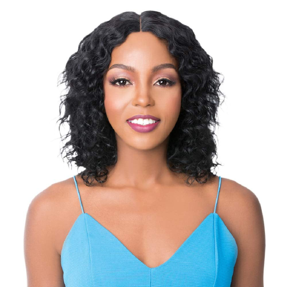 100% Brazilian Human Hair Wavy & Straight Two in One Medium Length Center Part Style Band inside Cap Tightly Secure - HH WET N WAVY MIRROR (1)