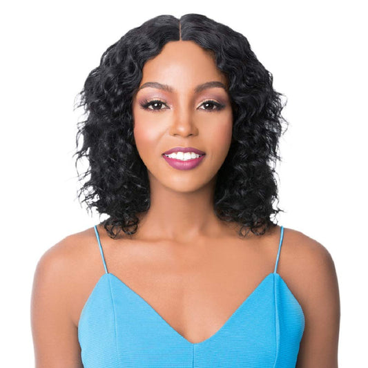 100% Brazilian Human Hair Wavy & Straight Two in One Medium Length Center Part Style Band inside Cap Tightly Secure - HH WET N WAVY MIRROR (1)