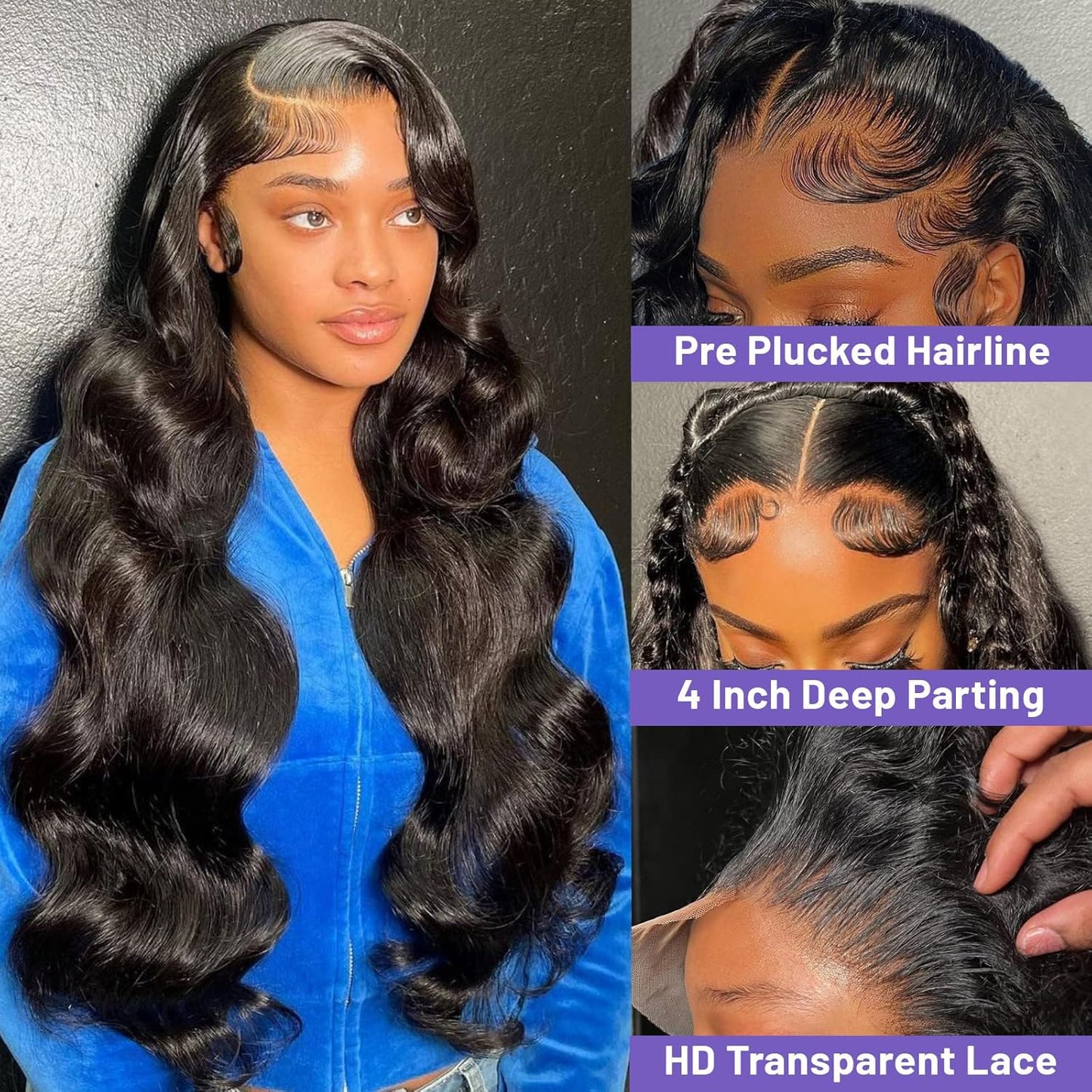 18 Inch Body Wave Lace Front Wigs Human Hair Pre Plucked 200 Density 13X4 HD Lace Front Wigs with Baby Hair Frontal Wigs for Women Natural Black