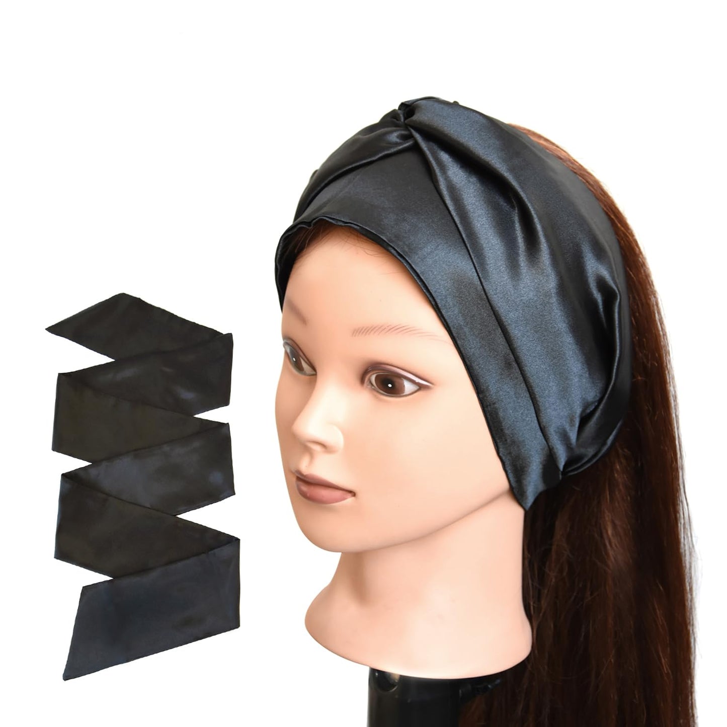 2 Pcs Satin Head Wrap Wig Grip Band Fashion Headbands for Laying Lace Frontal Wigs Satin Scarf for Yoga, Makeup, Facial, Sport (1 Pc Pink, 1 Pc Black)