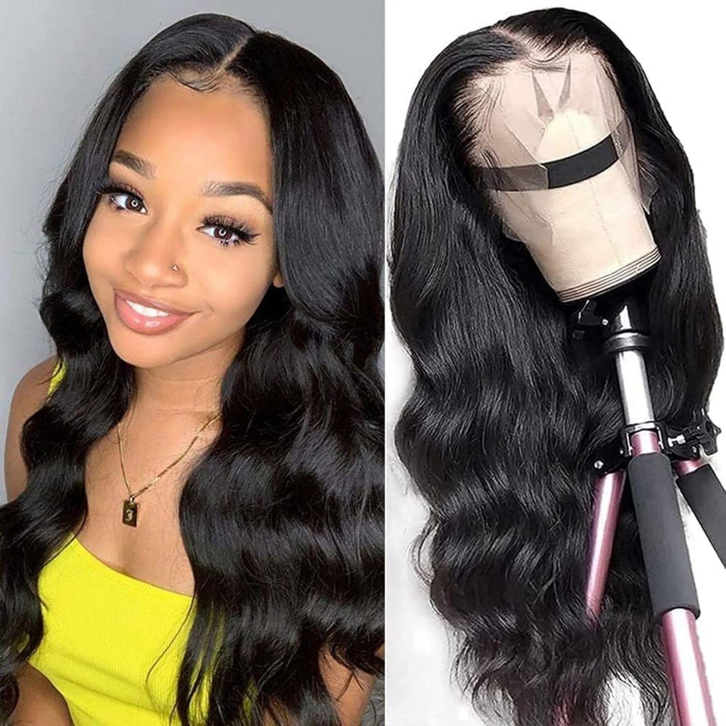 13X4 Body Wave Lace Front Wigs Human Hair Wigs for Black Women 24 Inch Pre Plucked Bleached Knots with Baby Hair 150% Density 10A Unprocessed Virgin Human Hair Wigs Natural Color Body Wave Wigs