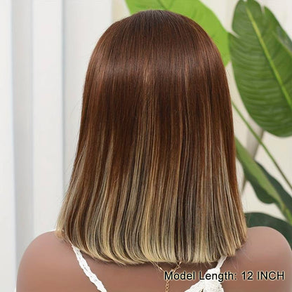 #4/613 Balayage Wig Human Hair Blonde Short Bob Wigs Human Hair 13X4 Straight HD Transparent Lace Front Bob Human Hair Wigs Ombre Color 180% Density 8 Inch