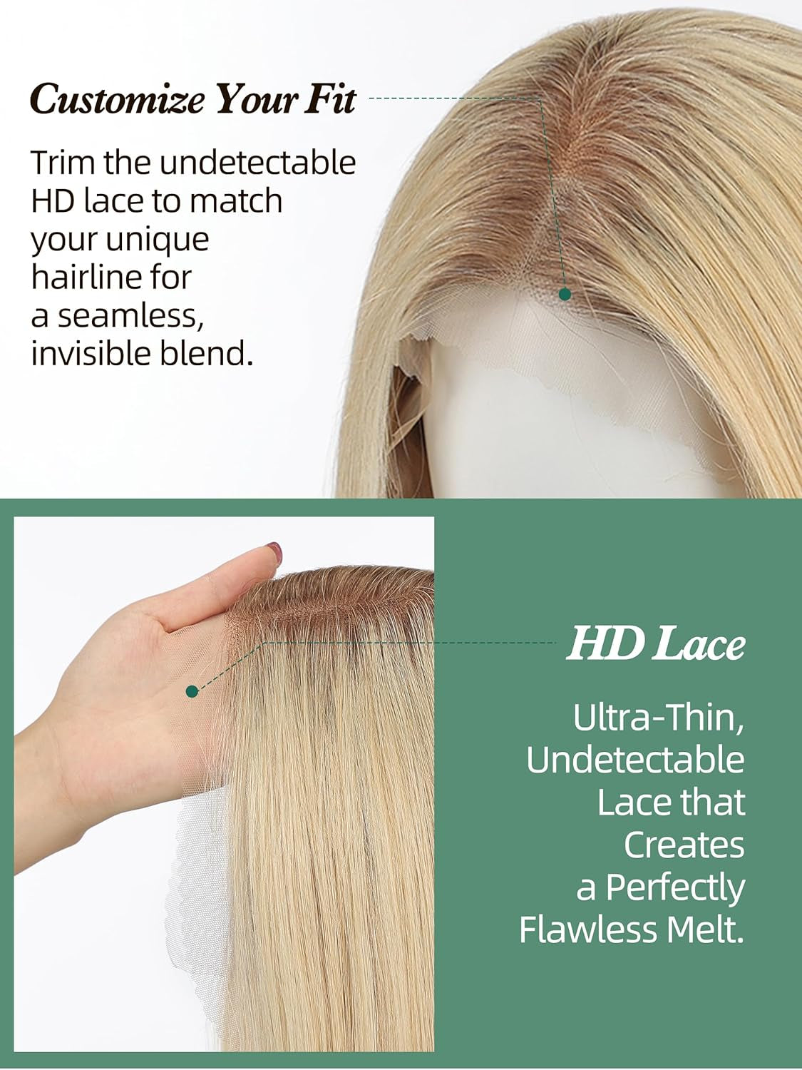 13 * 4 HD Glueless Human Hair Ombre Light Blonde Lace Front Wigs for White Women Straight Wig Pre Plucked 180% Density Transparent (22Inch)