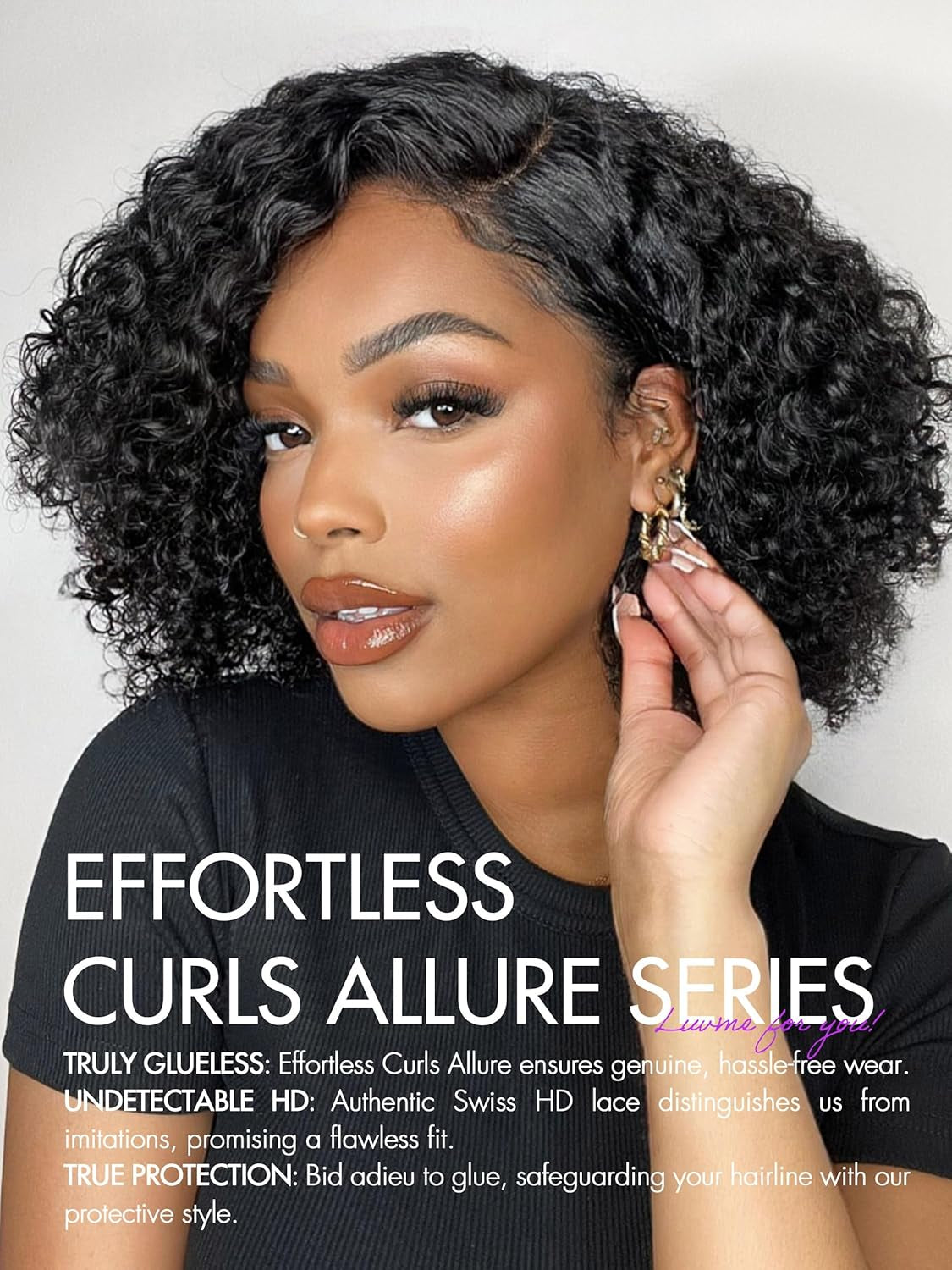 12'' Glueless HD Curly Wig Human Hair Pre Cut Lace Wig, Real HD Lace Short Curly Bob Wigs 180 Density Human Hair Pre Plucked Bleached Knots Pre Cut