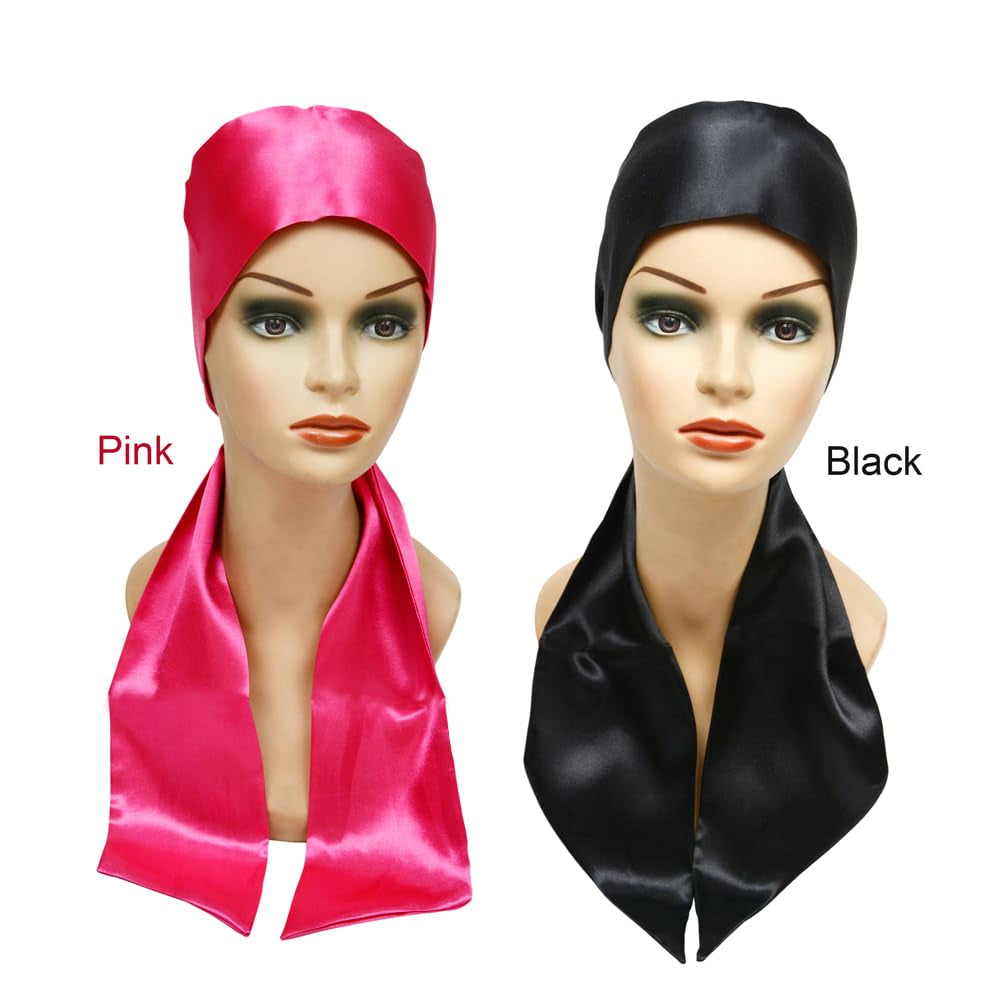 2 Pcs Satin Head Wrap Wig Grip Band Fashion Headbands for Laying Lace Frontal Wigs Satin Scarf for Yoga, Makeup, Facial, Sport (1 Pc Pink, 1 Pc Black)