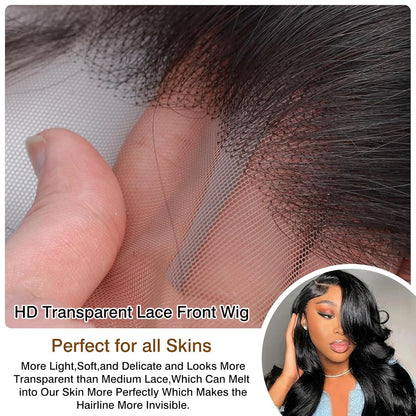 13X4 Lace Front Wigs Human Hair 28 Inch 180% Density Body Wave Pre Plucked HD Transparent Lace Frontal Wigs Baby Hair