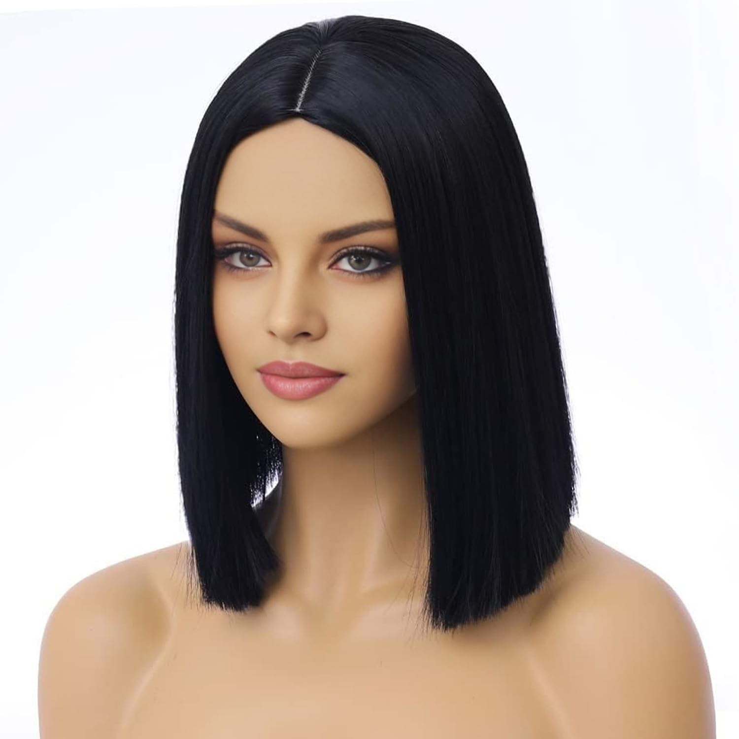 12 Inches Black Wig Short Straight Bob Wig Black Bob Wigs Heat Resistant Synthetic Wigs Hairnet Include