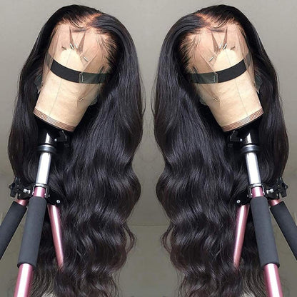 13X4 Body Wave Lace Front Wigs Human Hair Wigs for Black Women 24 Inch Pre Plucked Bleached Knots with Baby Hair 150% Density 10A Unprocessed Virgin Human Hair Wigs Natural Color Body Wave Wigs