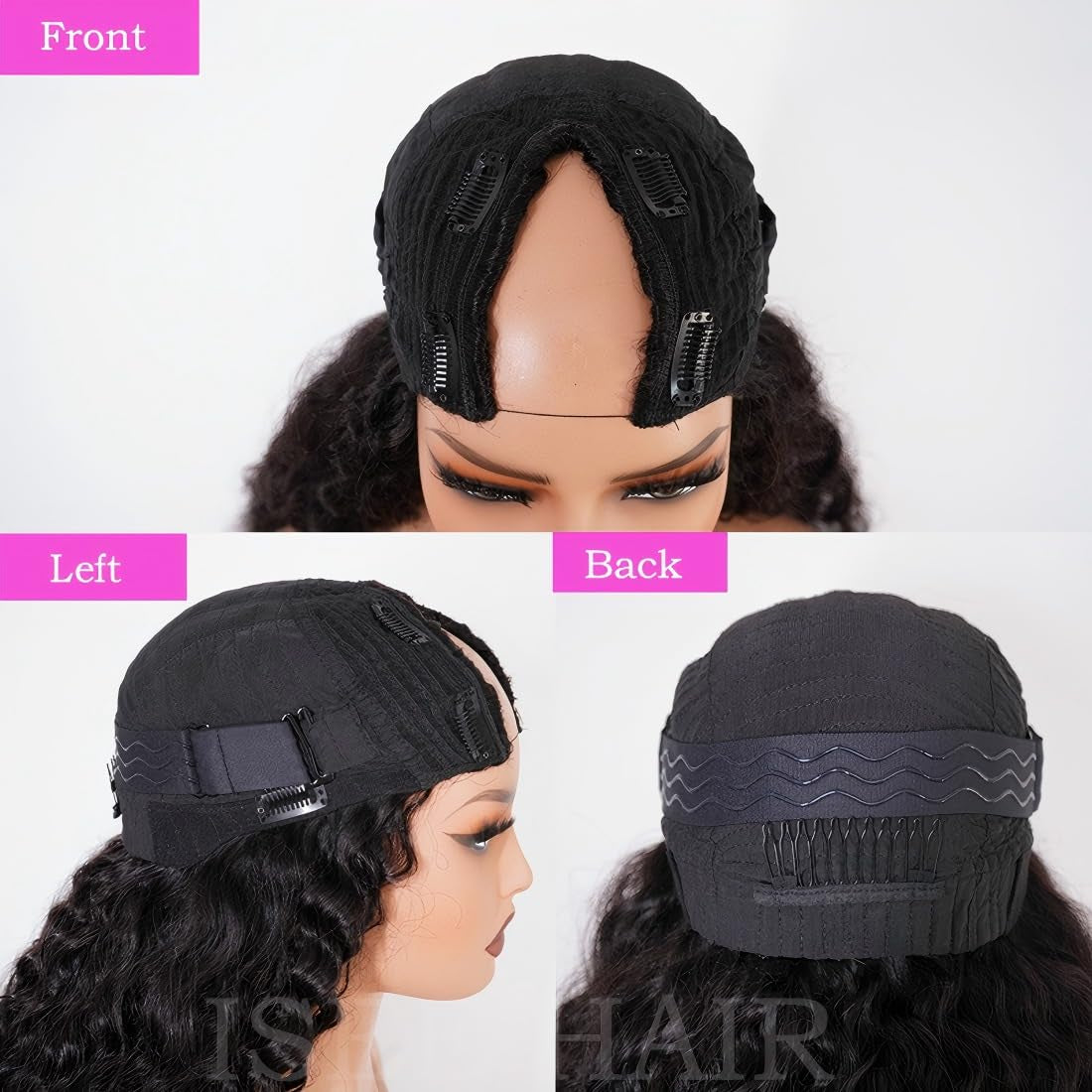 18 Inch Water Wave V Part Wig, Human Hair, No Leave Out, Brazilian Glueless Curly Wave Upgrade U Part Wigs for Black Women, 180% Density Natural Color