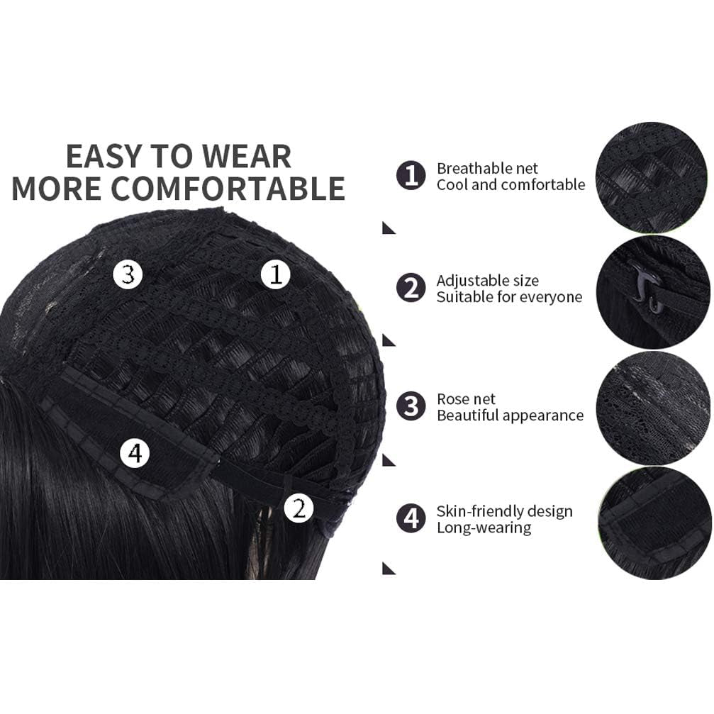 12 Inches Black Wig Short Straight Bob Wig Black Bob Wigs Heat Resistant Synthetic Wigs Hairnet Include
