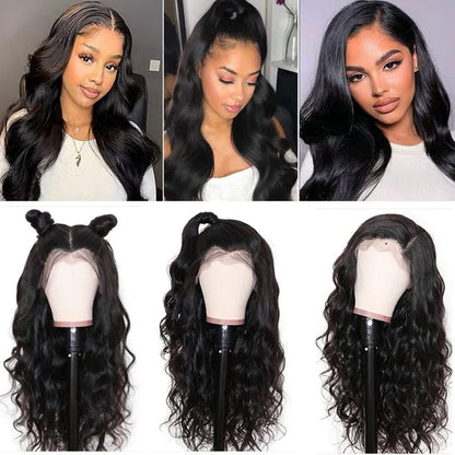 13X4 Body Wave Lace Front Wigs Human Hair Wigs for Black Women 24 Inch Pre Plucked Bleached Knots with Baby Hair 150% Density 10A Unprocessed Virgin Human Hair Wigs Natural Color Body Wave Wigs