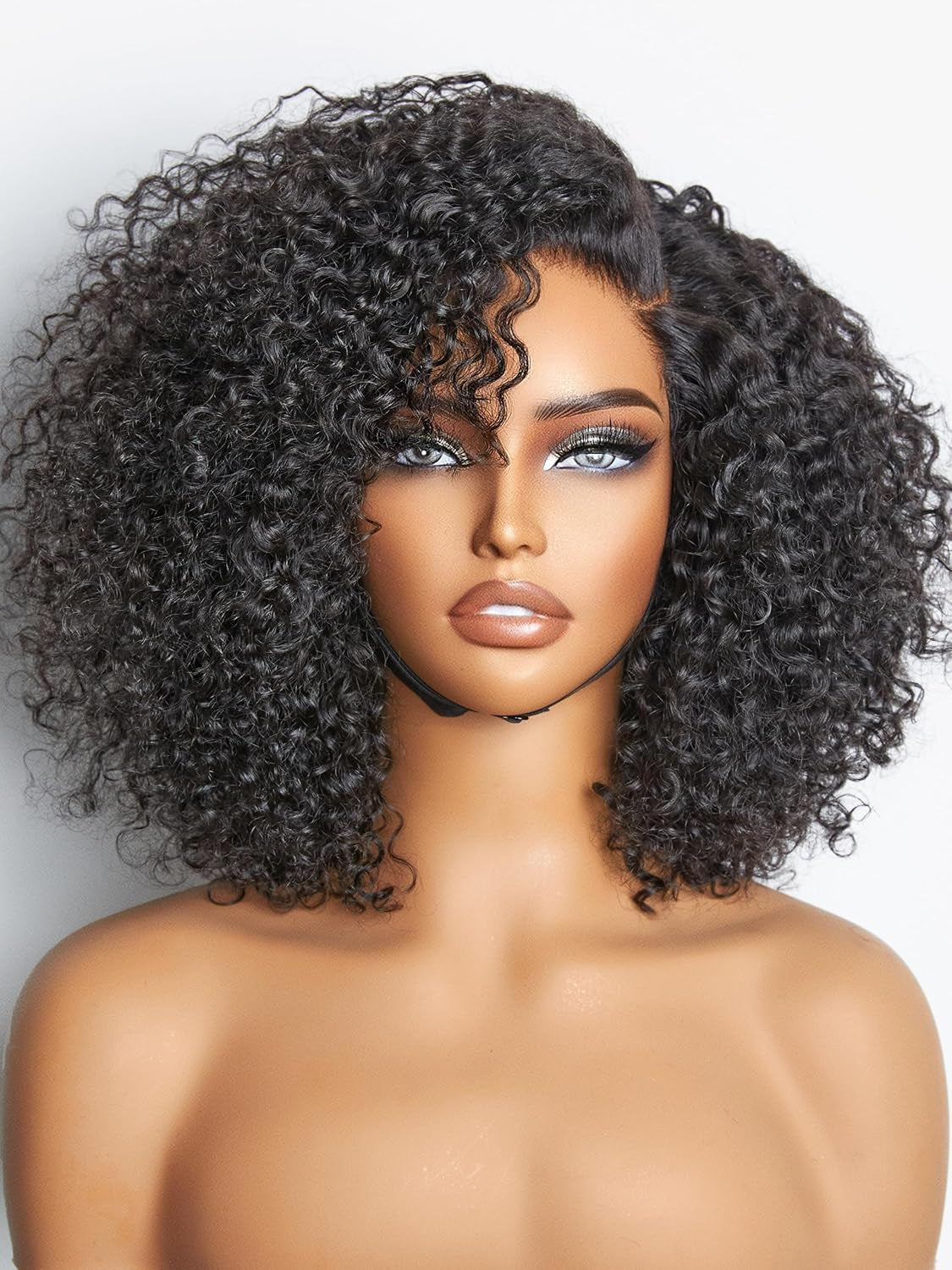 12'' Glueless HD Curly Wig Human Hair Pre Cut Lace Wig, Real HD Lace Short Curly Bob Wigs 180 Density Human Hair Pre Plucked Bleached Knots Pre Cut