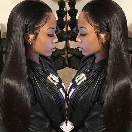 250% Density Lace Front Human Hair Wigs Silk Straight Brazilian Virgin Remy Human Hair Wigs Glueless Lace Front Wig for Women Natural Black Color (18 Inch)