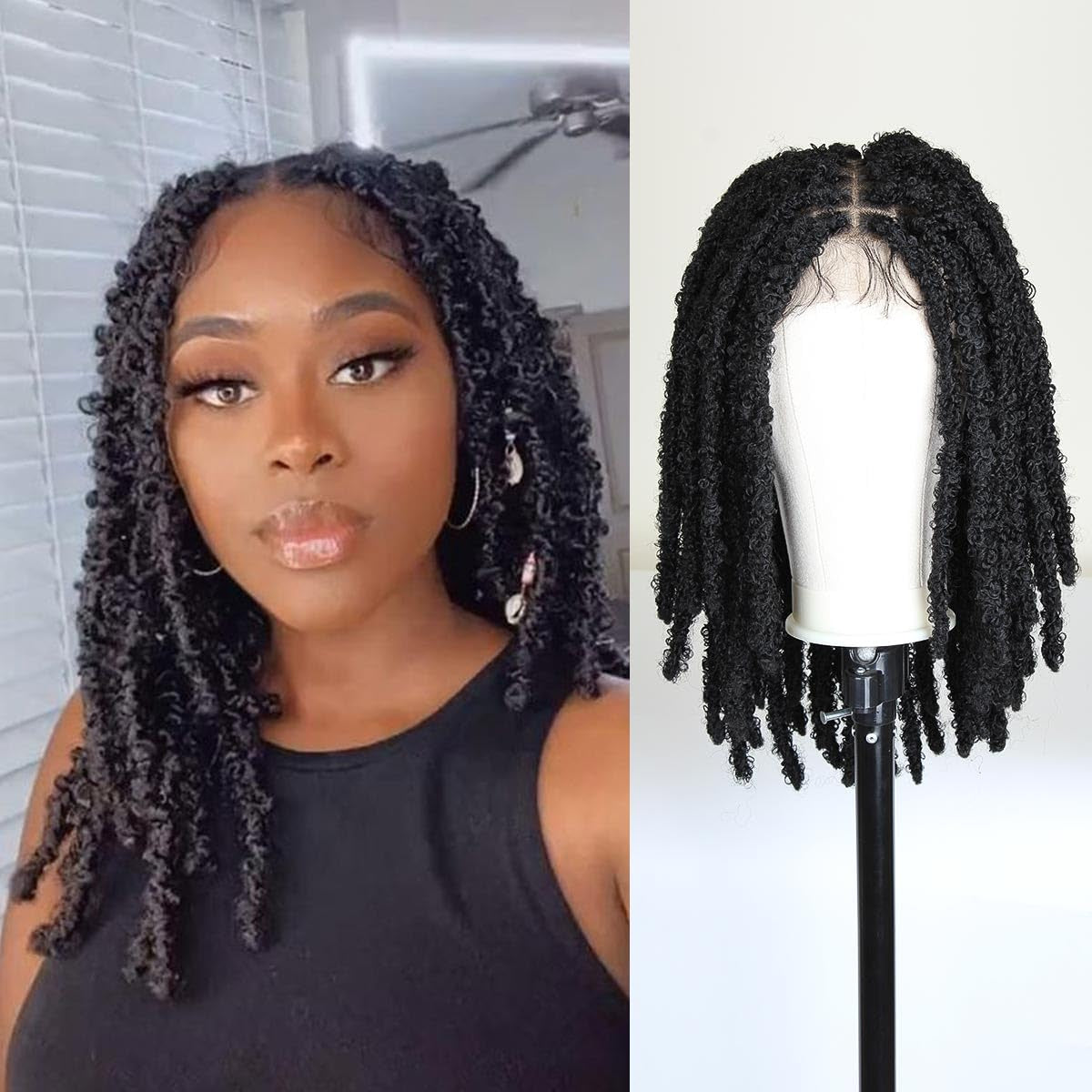 18 Inch Criss Cross Thick Butterfly Locs Wig Full Double Lace Knotless Popcorn Twist Locs Braided Wig for Women 3D Pop Butterfly Loc Twist Braids