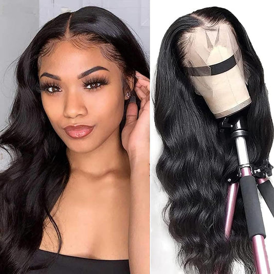 13X6 Wear and Go Glueless Body Wave Lace Front Wigs Human Hair HD Transparent Lace Frontal Wigs Pre Plucked with Baby Hair 180% Density Human Hair Wigs for Black Women 18 Inch Natural Color
