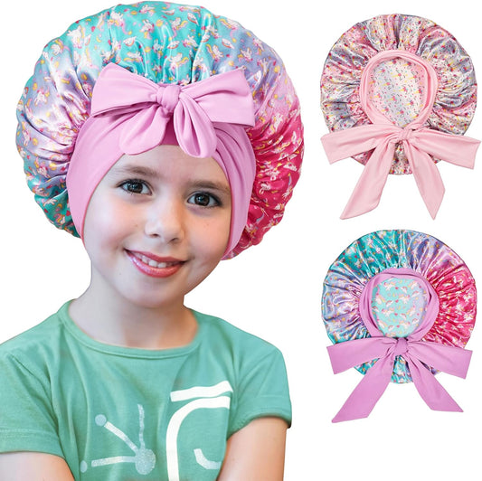 2 PCS Kids Bonnets for Girls, Silk Bonnet for Kids, Satin Bonnet for Sleeping, Baby Toddler Tie Bonnet Sleep Cap