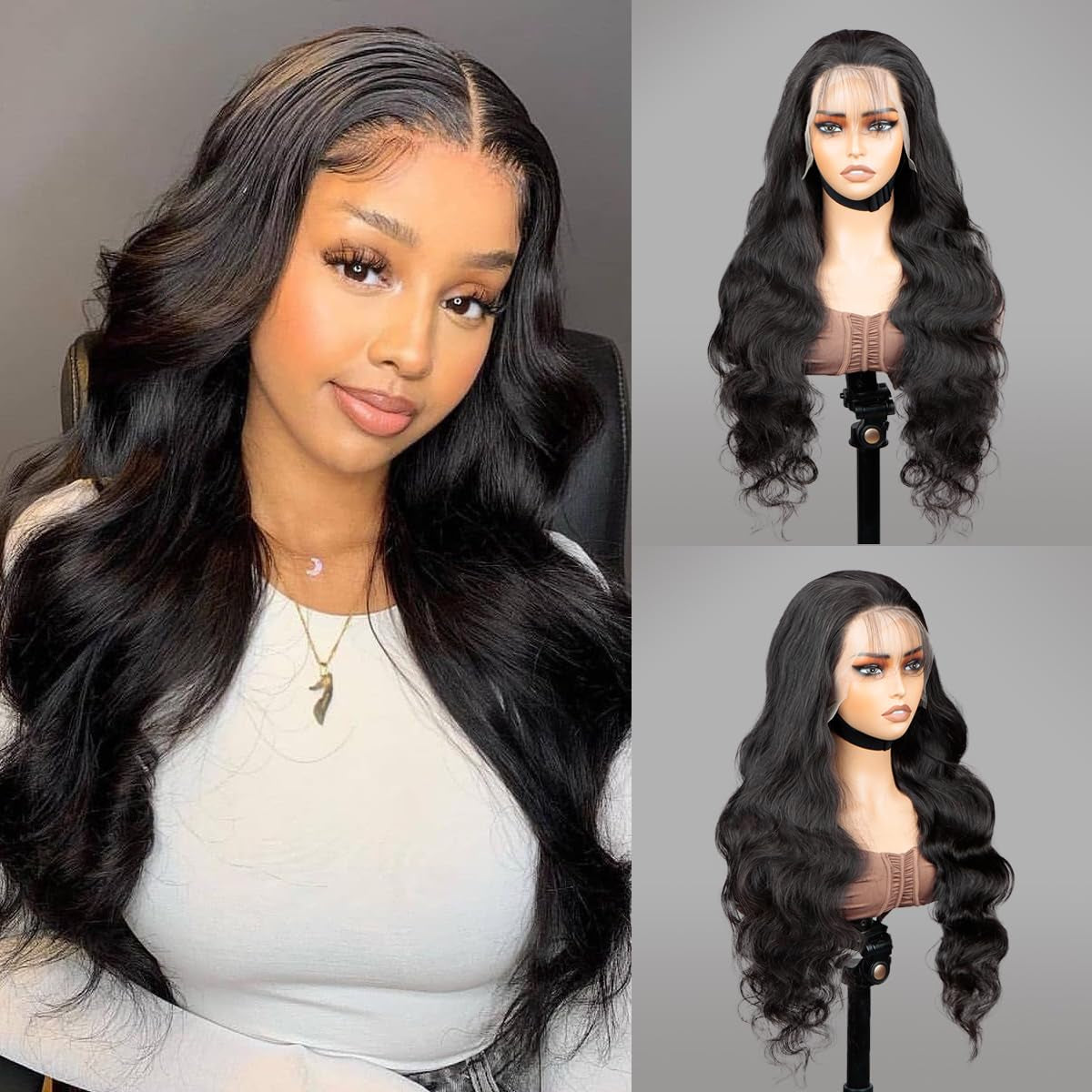 18 Inch Body Wave Lace Front Wigs Human Hair Pre Plucked 200 Density 13X4 HD Lace Front Wigs with Baby Hair Frontal Wigs for Women Natural Black