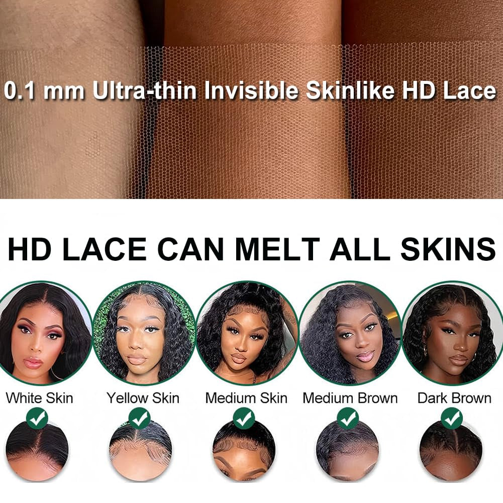 13X6 Deep Wave Lace Front Wigs Human Hair 200% Density 24 Inch Curly Human Hair Wig for Women Natural Black HD Transparent Lace Glueless Frontal Wigs Pre Plucked Natural Color