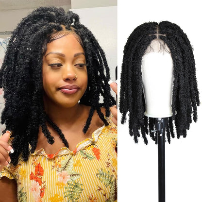 18 Inch Criss Cross Thick Butterfly Locs Wig Full Double Lace Knotless Popcorn Twist Locs Braided Wig for Women 3D Pop Butterfly Loc Twist Braids