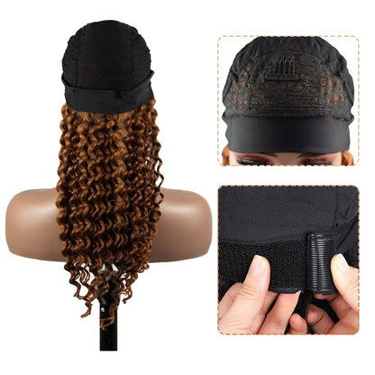 #30 Brown Headband Wig Human Hair Machine Made Curly Wave Headband Wig for Black Women 150% Density None Lace Wig Brazilian Virgin Hair Grade 8A Reddish Brown Headband Wig Human Hair 30 Inch