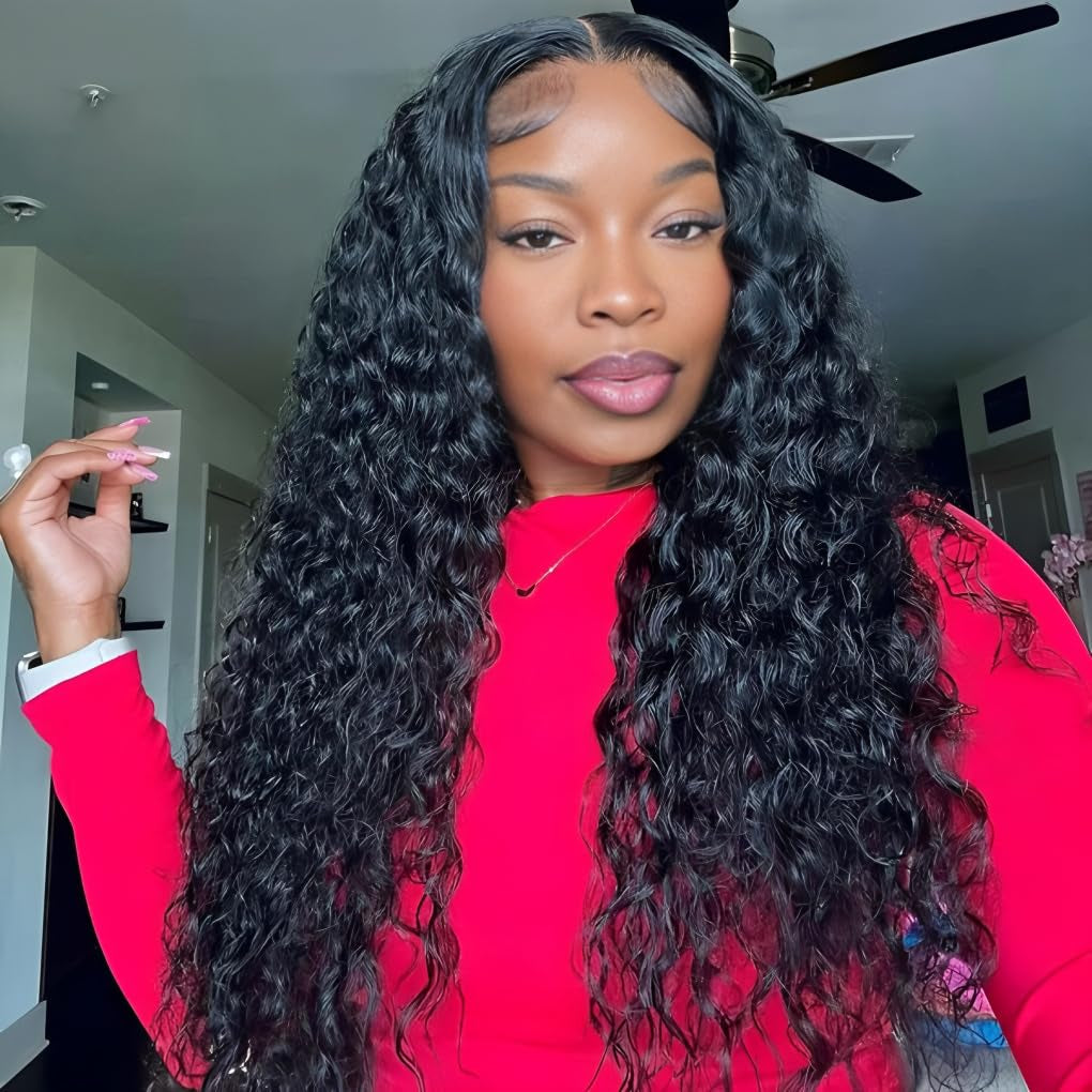 18 Inch Water Wave V Part Wig, Human Hair, No Leave Out, Brazilian Glueless Curly Wave Upgrade U Part Wigs for Black Women, 180% Density Natural Color