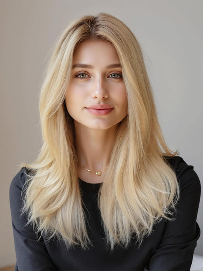 13 * 4 HD Glueless Human Hair Ombre Light Blonde Lace Front Wigs for White Women Straight Wig Pre Plucked 180% Density Transparent (22Inch)