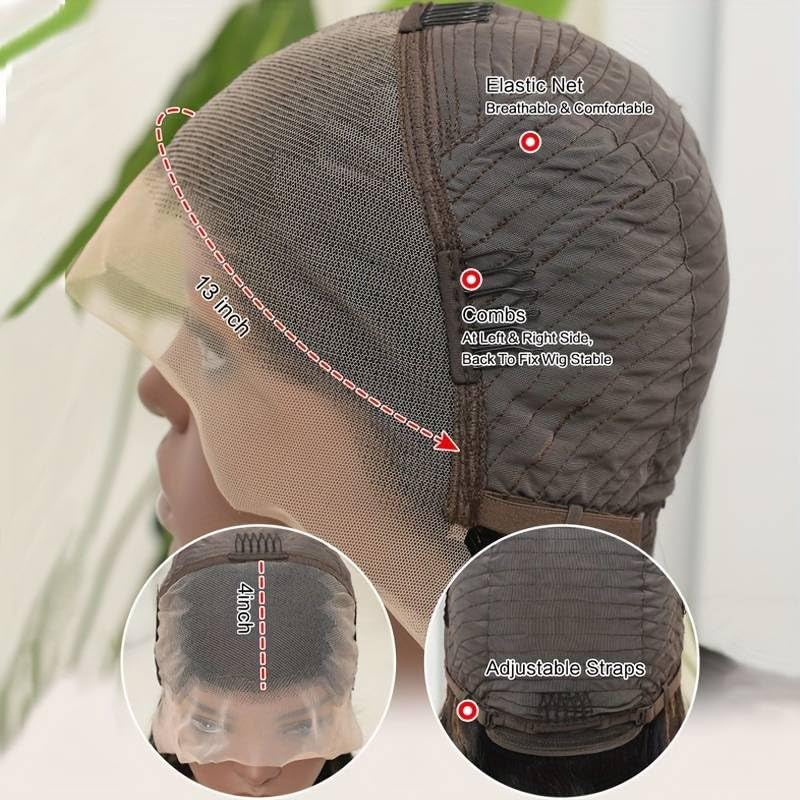 #4/613 Balayage Wig Human Hair Blonde Short Bob Wigs Human Hair 13X4 Straight HD Transparent Lace Front Bob Human Hair Wigs Ombre Color 180% Density 8 Inch