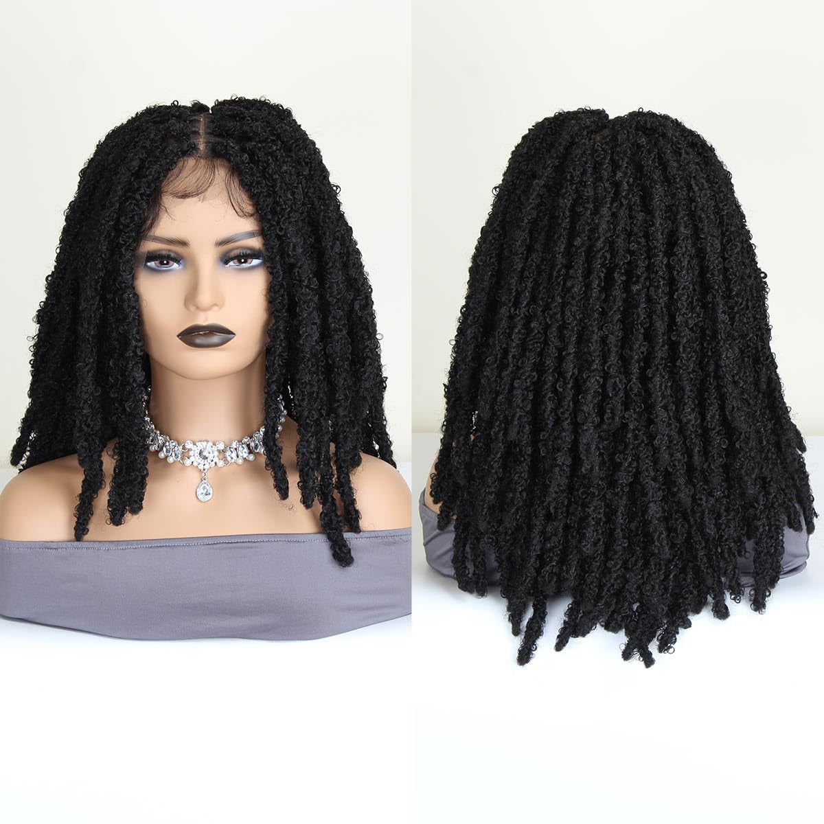 18 Inch Criss Cross Thick Butterfly Locs Wig Full Double Lace Knotless Popcorn Twist Locs Braided Wig for Women 3D Pop Butterfly Loc Twist Braids