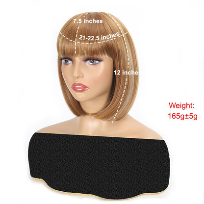 12 Inch Short Bob Wigs with Bangs Straight Bob Wigs for Women Synthetic Bob Wigs Natural Looking for Daily Party Cosplay (12Inch, 27/613)