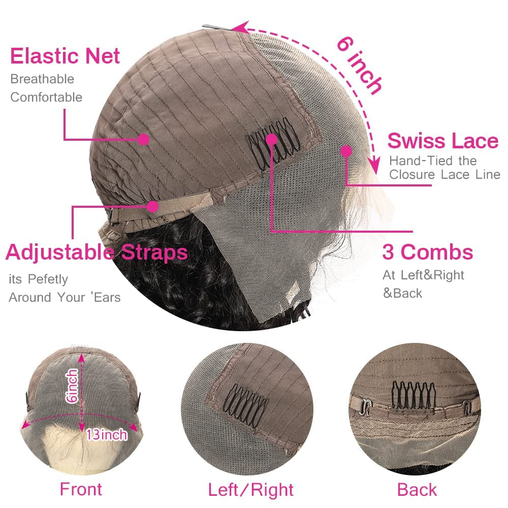 13X6 Deep Wave Lace Front Wigs Human Hair Pre Plucked Frontal Curly Wig Wet N Wavy Natural Hairline with Baby Hair 200% Density HD Lace Front Wigs Human Hair 24 Inch