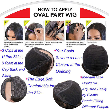 100% Virgin Brazilian Human Hair Left U Part Wigs Wavy with Side Bangs 180% Density Natural Black Color 16Inch