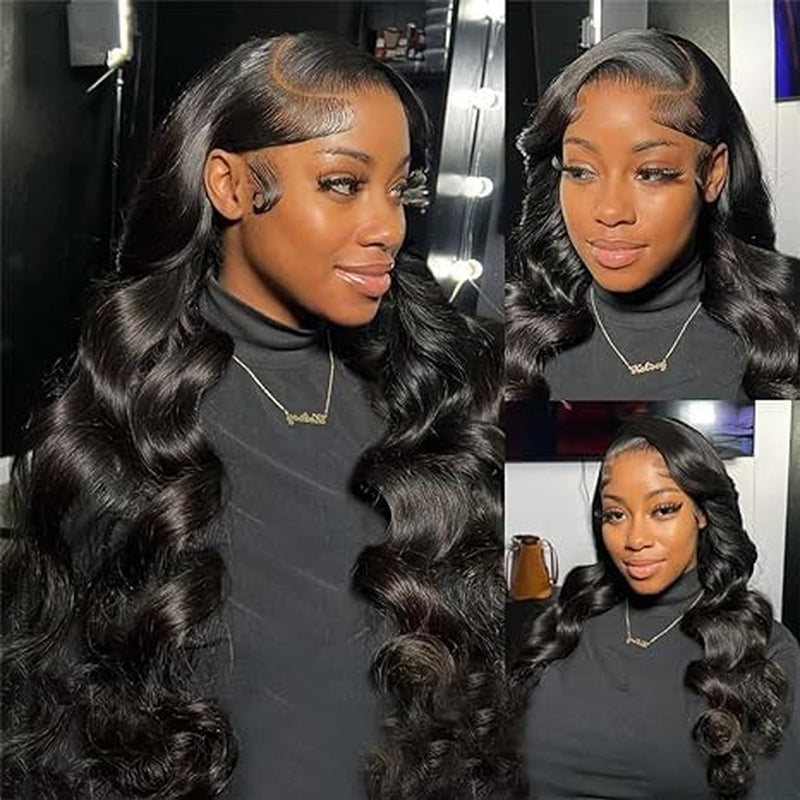 18 Inch Body Wave Lace Front Wigs Human Hair Pre Plucked 200 Density 13X4 HD Lace Front Wigs with Baby Hair Frontal Wigs for Women Natural Black