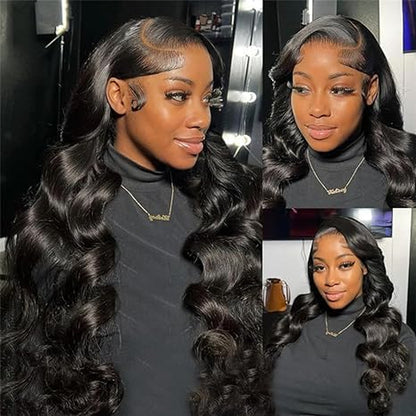 18 Inch Body Wave Lace Front Wigs Human Hair Pre Plucked 200 Density 13X4 HD Lace Front Wigs with Baby Hair Frontal Wigs for Women Natural Black