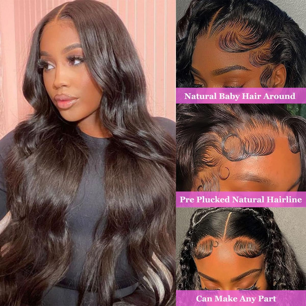 13X4 Lace Frontal Wigs Human Hair Body Wave 100% Unprocessed Brazilian Virgin Human Hair Wigs for Black Women 200% Density (20 Inch)