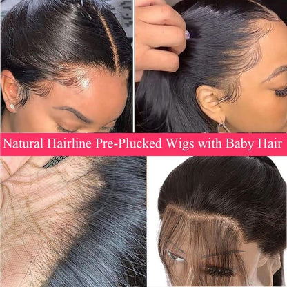13X4 Body Wave Lace Front Wigs Human Hair Wigs for Black Women 24 Inch Pre Plucked Bleached Knots with Baby Hair 150% Density 10A Unprocessed Virgin Human Hair Wigs Natural Color Body Wave Wigs