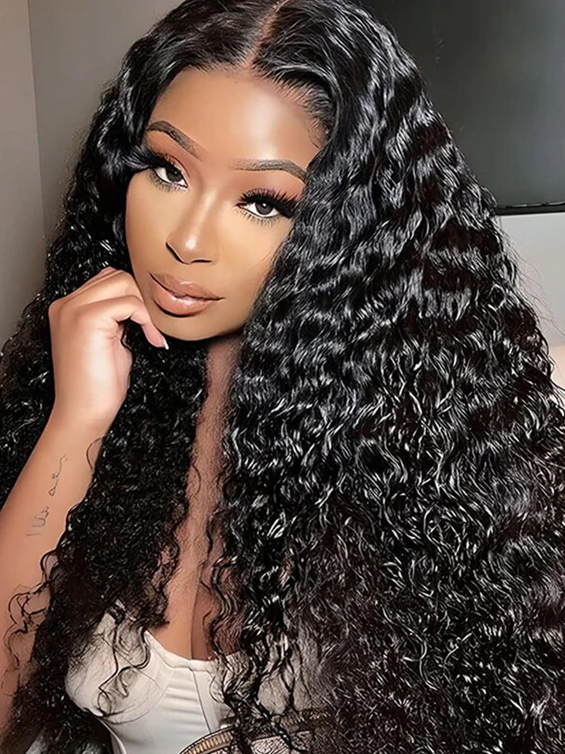 18 Inch Water Wave V Part Wig, Human Hair, No Leave Out, Brazilian Glueless Curly Wave Upgrade U Part Wigs for Black Women, 180% Density Natural Color