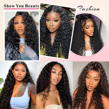 13X6 Deep Wave Lace Front Wigs Human Hair Deep Wave Hd Lace Frontal Wigs for Black Women Glueless Curly Lace Front Wig Pre Plucked with Baby Hair 180% Density Natural Color 26Inch