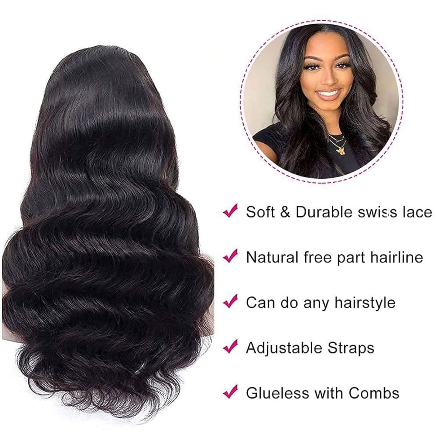 13X4 Body Wave Lace Front Wigs Human Hair Wigs for Black Women 24 Inch Pre Plucked Bleached Knots with Baby Hair 150% Density 10A Unprocessed Virgin Human Hair Wigs Natural Color Body Wave Wigs
