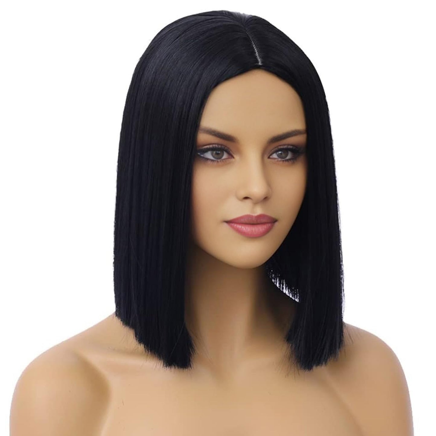 12 Inches Black Wig Short Straight Bob Wig Black Bob Wigs Heat Resistant Synthetic Wigs Hairnet Include
