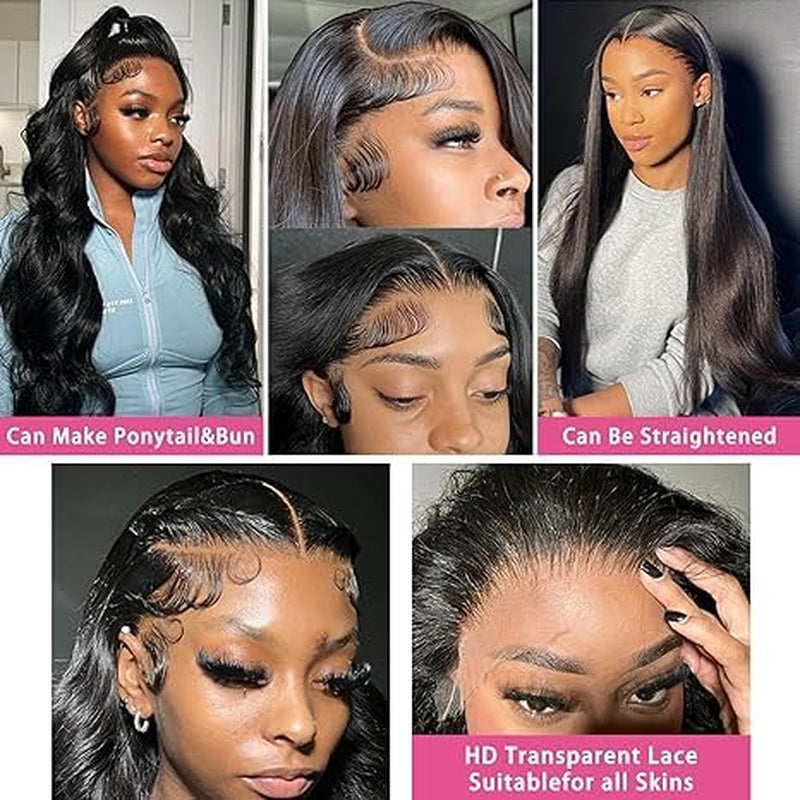 18 Inch Body Wave Lace Front Wigs Human Hair Pre Plucked 200 Density 13X4 HD Lace Front Wigs with Baby Hair Frontal Wigs for Women Natural Black