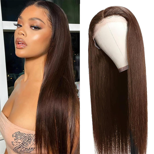 13X6 Long Straight Lace Front Wigs Middle Part HD Hair Pre Plucked 180 Density Natural Synthetic Glueless Wigs 24 Inch Straight Hair Human Wigs for Women Daily Use (Light Brown)