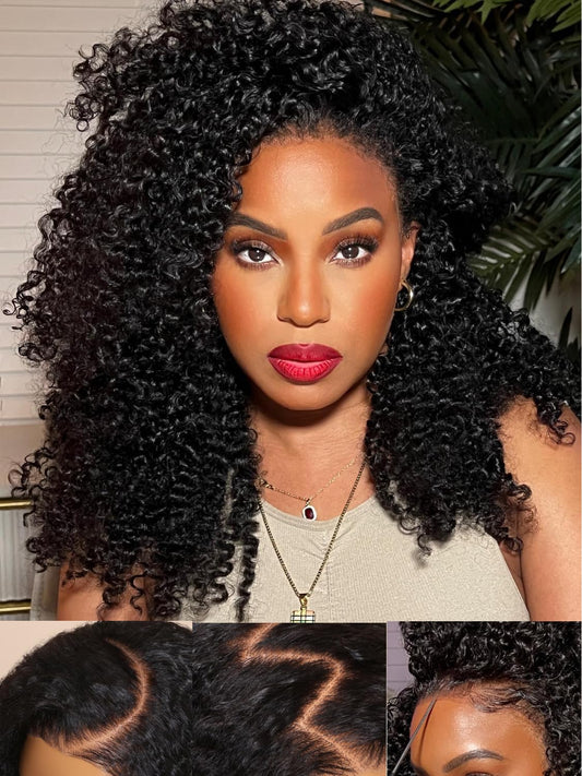 12A Bye Bye Knots Glueless Wig Kinky Curly 7X5 Pre Cut Lace Front Wigs Invisible Knots Virgin Human Hair HD Lace Frontal Pre Bleached Wig 180% Density 26 Inch