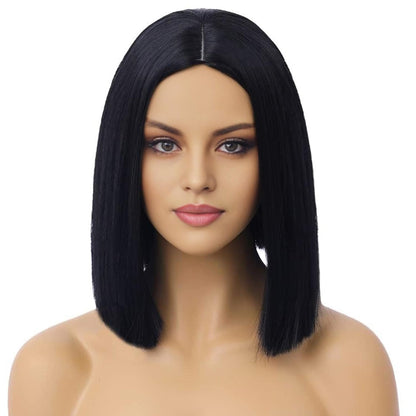 12 Inches Black Wig Short Straight Bob Wig Black Bob Wigs Heat Resistant Synthetic Wigs Hairnet Include