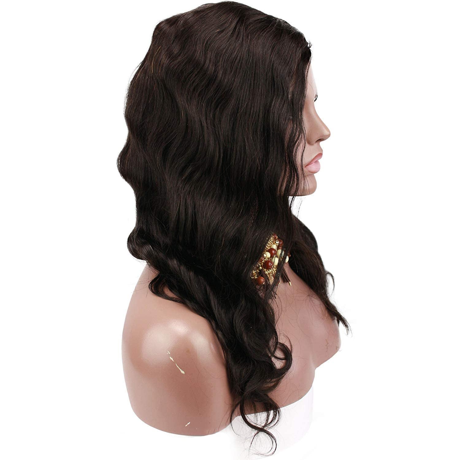100% Virgin Brazilian Human Hair Left U Part Wigs Wavy with Side Bangs 180% Density Natural Black Color 16Inch