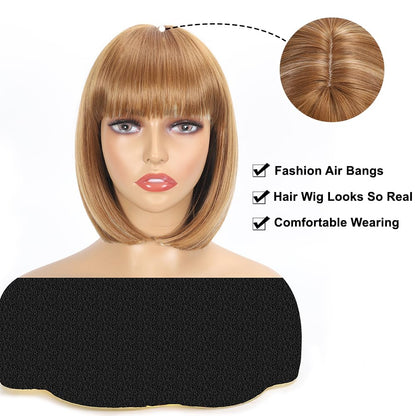12 Inch Short Bob Wigs with Bangs Straight Bob Wigs for Women Synthetic Bob Wigs Natural Looking for Daily Party Cosplay (12Inch, 27/613)
